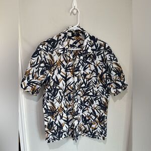 Theory Men's Black and Brown Patterned Linen Shirt